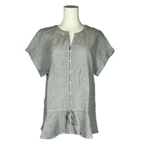 Cotton Bleu Women's M Blue White Stripe Cotton Button Front Blouse Casual Chic